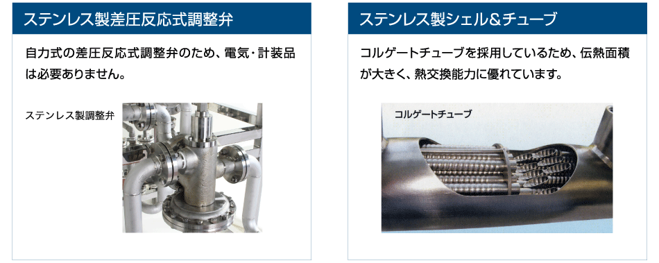 ステンレス製差圧反応式調整弁、ステンレス製シェル＆チューブ