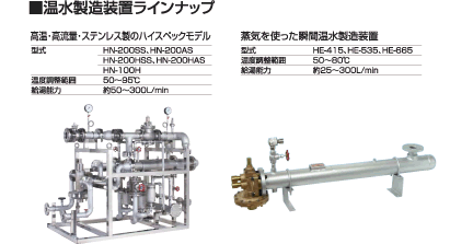 温水製造装置ラインナップ